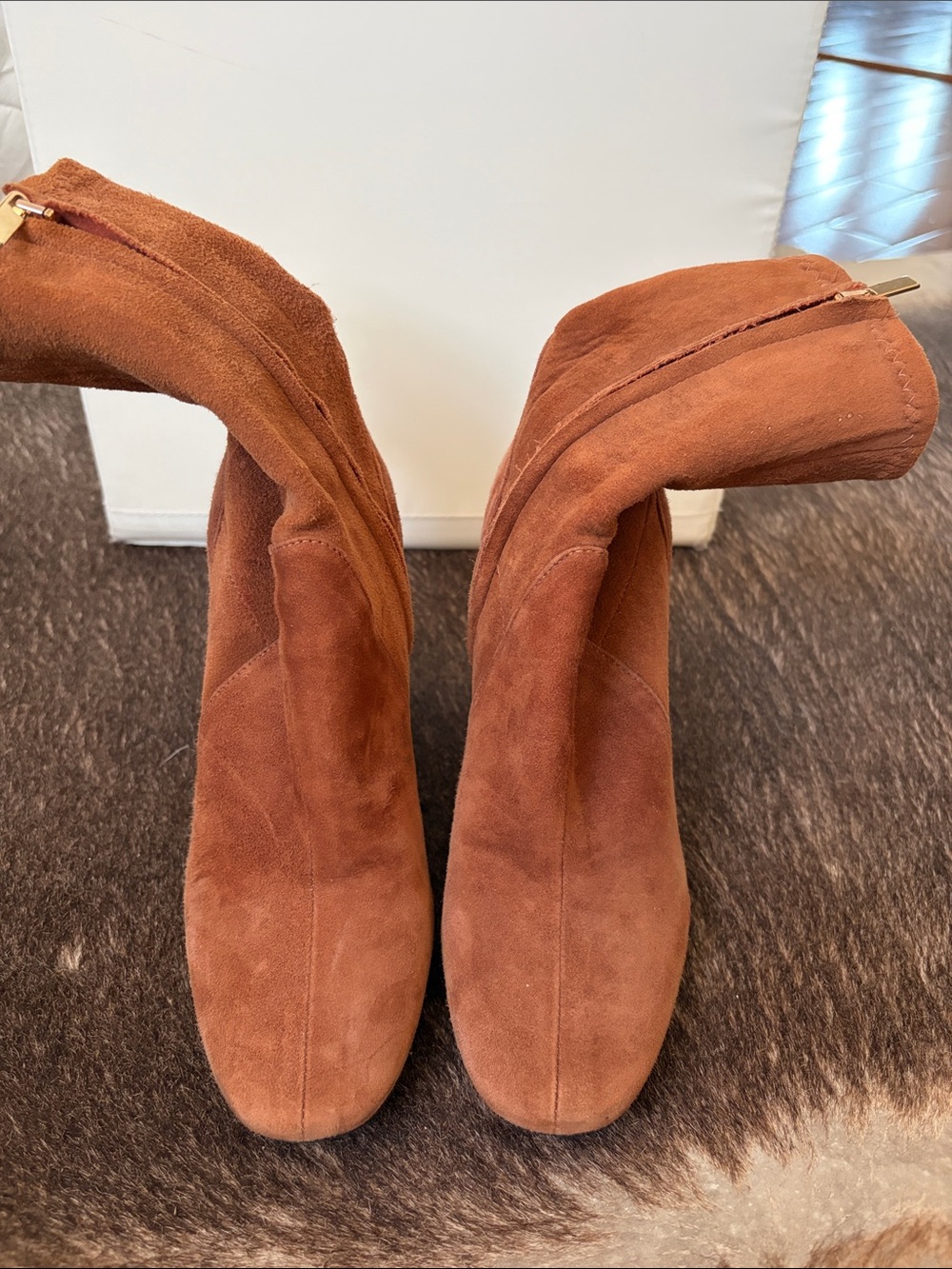 Zara Rust Suede Heeled Ankle Boots